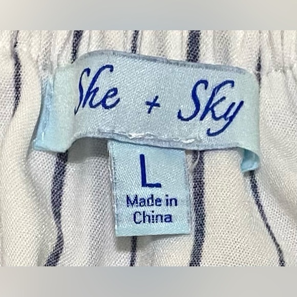 She + Sky Womens L White Blue Stripe Ruffle Flowy Crop Top Boho Y2K Maximalist - Picture 11 of 14